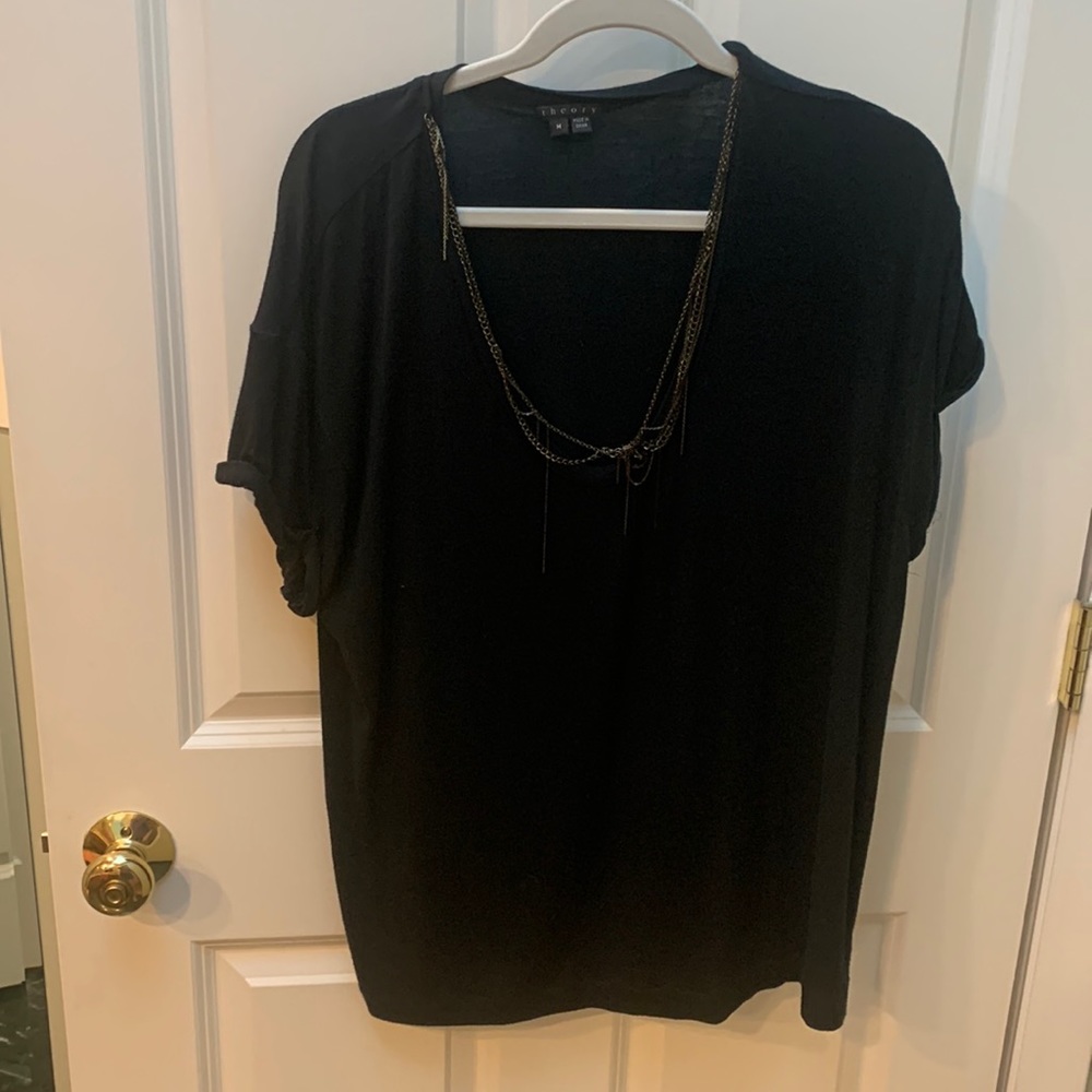 Theory Black Top with necklaces